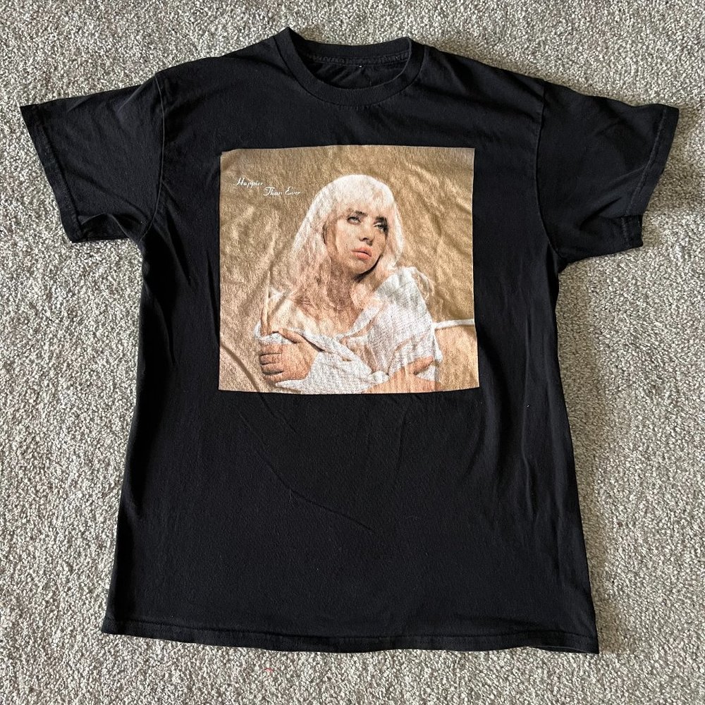 Billie Eilish top womens medium black‎ happier than ever concert band tee casual